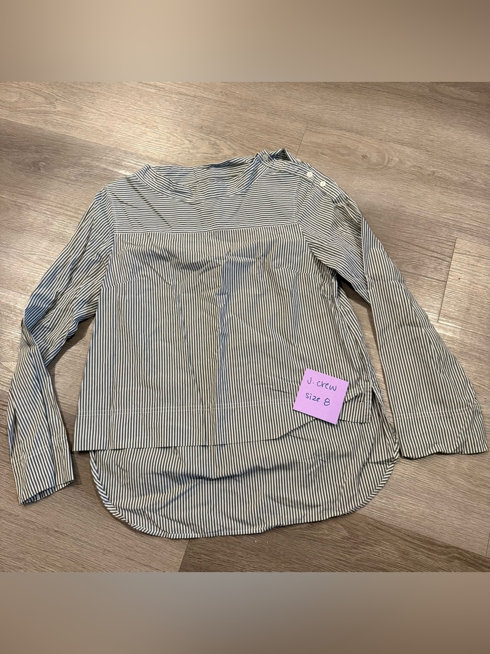 J. Crew Navy and White Striped Button-Shoulder Top